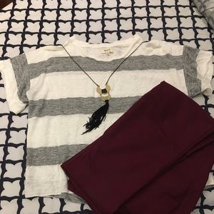 Madewell grey & white wide stripe cotton linen tee